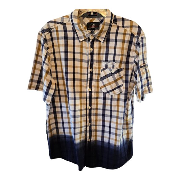 GRAMICCI ORIGINAL FREEDOM BUTTON SHIRT PLAID DIP DYED BOTTOM MENS LARGE - Picture 1 of 13